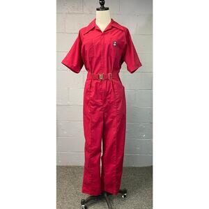 Vintage 1970s Red Para Suit Jumpsuit Coveralls One Piece Medium Work Wear